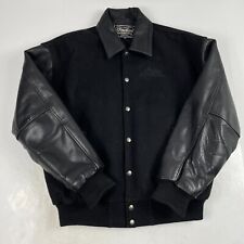 VINTAGE Indian Motorcycle Jacket Mens Large Black Wool Leather Biker Bomber Moto