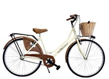 Vélo Femme de Ville 26 Bicyclette Vintage avec Panier en Osier BEIGE