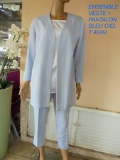 ENSEMBLE PANTALON + VESTE BLASER MI LONGUE BLEU CIEL  T40/42 CEREMONIE