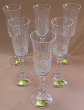Series of 6 Champagne Crystal Flutes Lorraine Yvan (Tommy for St-Louis) New