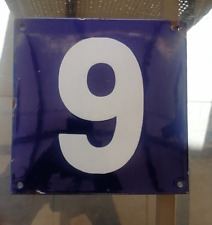 OLD large enameled plaque street house number 9 bomb 17 x 17 cm