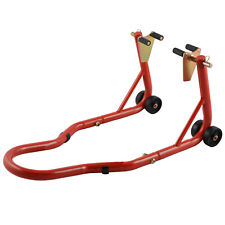 Adjustable Front Motorcycle Lift Stand 4 Wheels Red Fork Adapters