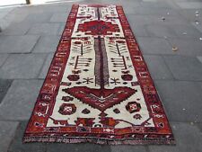 Vintage Main Fabriqué Traditionnel Oriental Laine Crème Rouge Longueur Tapis