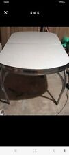 White Formica & Chrome Trim/Legs Vintage Kitchen Table w/ extra leaf built in 