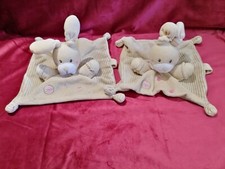 Doudou lot de 2  lapins plats  beige ronds  Etat Neuf