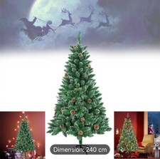 Sapin de Noël Artificiel 240cm Neige & Pommes de Pin – Pied Métal Stable –...