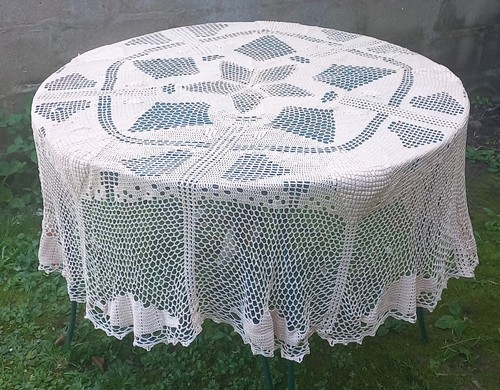 Nappe ronde ecru ancienne - ronde,