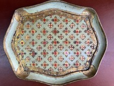 ANCIEN PLATEAU FLORENTIN EN BOIS PEINT & DORÉ-