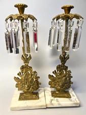 Victorian/Edwardian 19th Century Girandole Candelabra Set w/ Crystal Prisms 16”