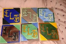 Antique Wheeling tile co lot set of 6 ceramic arts and crafts tiles lettering