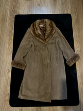 Veste longue beige en daim et vison taille L