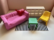 IKEA Dollhouse Living Room Set: Couch, Pillow, Rug, Table, Chair, & Shelf
