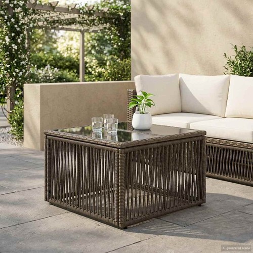 Table rattan verre - rattan, et