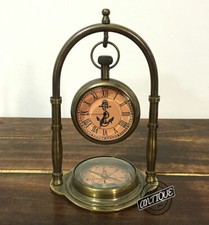 Horloge de bureau vintage victorienne avec boussole thème laiton étagère/mant...