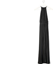Maje Black Pleated Satin Maxi Dress UK 8
