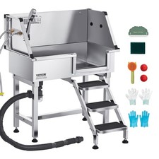 VEVOR Baignoire de Chien Animaux Compagnie Acier Inox 87 cm avec Escalier Droit