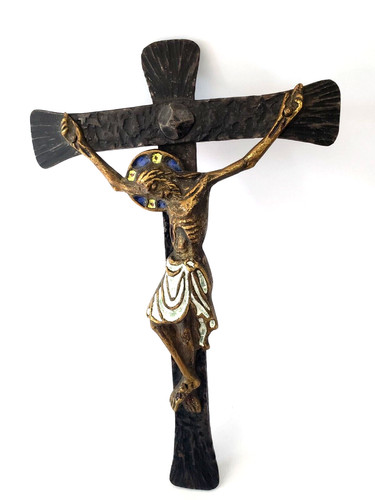 Ancien crucifix bronze - bronze, emaille