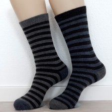 2 Paire Rayures Homme Alpaga Chaussettes 100% Laine Rayé Fb.1 Gris/Bleu 39 - 46