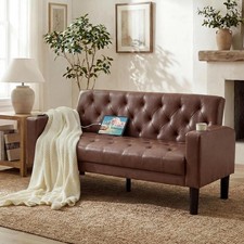 62" W Brown Leather Loveseat