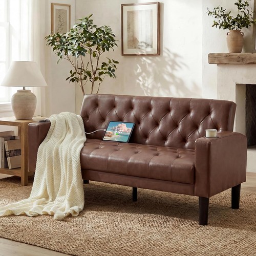 Brown leather loveseat - 62", w