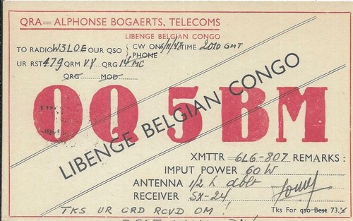 Qsl 1948 oq5bm - oq5bm, congo
