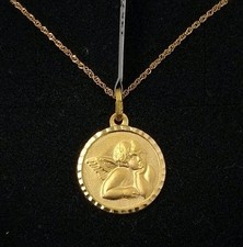 Pendentif Et Chaîne Or 18K 750 Mls. Médaille Ange Gardien 16,7 MM.