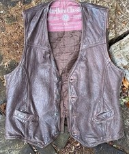 Vintage 90s Marlboro Classics Leather Vest Brown Biker Western Cowboy USA
