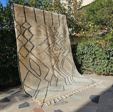 Tapis en laine berbère marocain Beni Ourain couleur ivoire noir design tapis ...