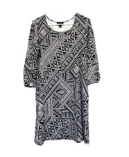 AB Studio Black & White Swing Dress with Side Pockets and 3/4 Sleeves