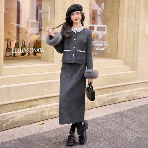 Veste jupe longue grise - veste,