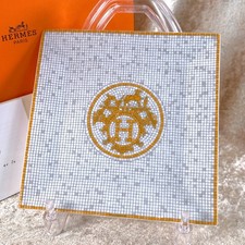 Hermes Paris Mosaique au 24 Gold Square Plate Porcelain Tray 15cm with Case