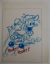 Dessin Original Préparatoire DONALD BONDIT ET KLAXONNE Magazine Disney Feutres