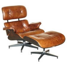 Comfortable Artsome Brown Leather Lounge Armchair & Ottoman with Bentwood Frame
