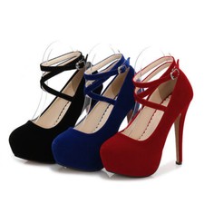 Sexy Ladies Ankle Strap Round Toe High Heels Platform Stiletto Pumps Party Shoes