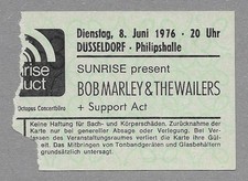 Bob Marley very rare original vintage concert ticket, Düsseldorf / Germany 1976