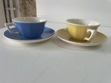 Villeroy Et Boch Mettlach 2 Tasses Et Sous Tasses jaune Bleu Déco Collection