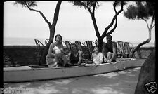 Group portrait boat wooden tennis rackets - old negative photo year. 1940