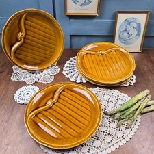 Lot 6 assiettes à asperges vintage Gien France faïence émail brun-miel, Ø 27 cm