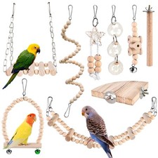 Lot de 9 jouets pour oiseaux - Jouet à bascule - Cage à oiseaux - Jouet à mâc...