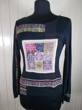 TOP Tee shirt coton noir stretch AVENTURES DES TOILES 38 imprimé mauve/vert