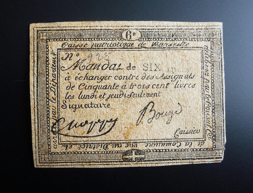 Assignat mandat 6 livres - -,