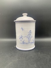 White Earthenware Pharmacy Jar Blue Decorations Handmade Signed Feret Moustiers