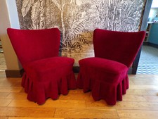 Paire FAUTEUIL COCKTAIL VINTAGE Velours rouge-DESIGN 1950 60