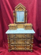 RARE ANTIQUE TOY - TOILET CABINET Bamboo Marble ANTIQUE DOLL