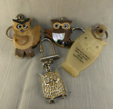 Lot of 4 Keychains Owl Owl Wood Metal Resin Collection As Is