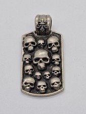 AFFLICTION Oxidized Silver Skull Dog Tag Pendant
