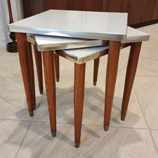 Mid-Century Modern Retro 60s Formica Top Stacking Nesting Accent Tables Set of 3
