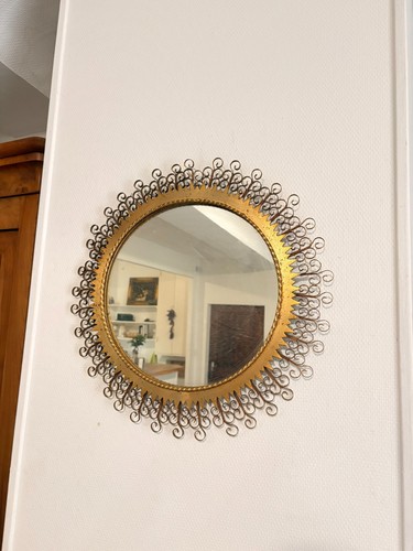 Ancien miroir soleil laiton - ancien,