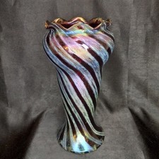 LOETZ RINDSKOPF RUBY RED IRIDESCENT BOHEMIAN ART NOUVEAU ART GLASS VASE 13 "