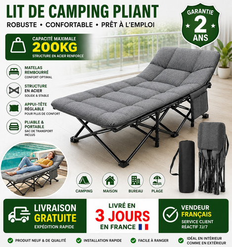 Lit camping pliant robuste - pliant,